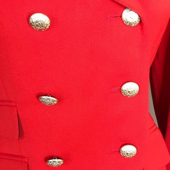VTG Escada Margaretha Ley Red Blazer Gold Buttons - Picture 4 of 8